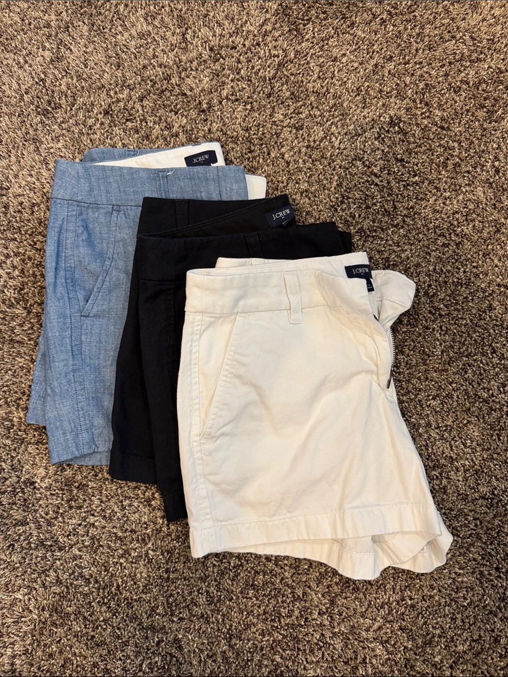 J. Crew Trio: Cwhite, Black & Chambray Blue Chino Shorts